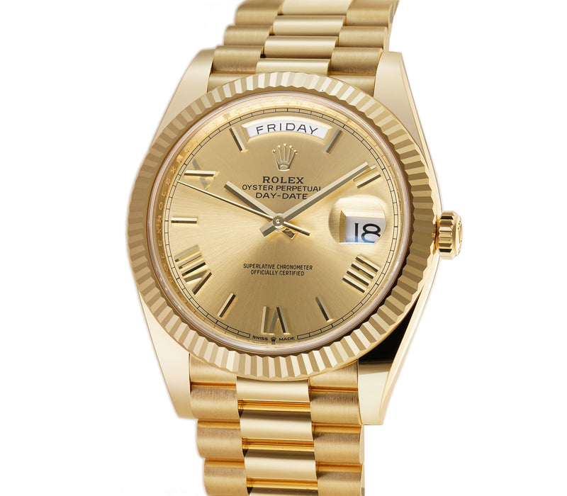 40mm 18k Yellow Gold President Champagne Roman Dial