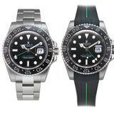 40mm Black Ceramic Bezel Black Dial Green Hand on RubberB Bracelet Included