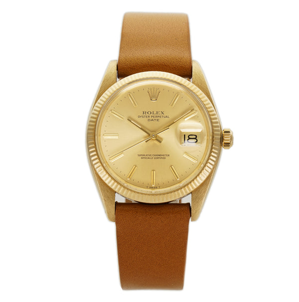 34mm Vintage 14k Yellow Gold Date T Swiss Champagne Dial Circa 1980