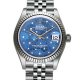 31mm Steel Azzuro Blue Floral-Motif Diamond Dial 18k Fluted Bezel Jubilee