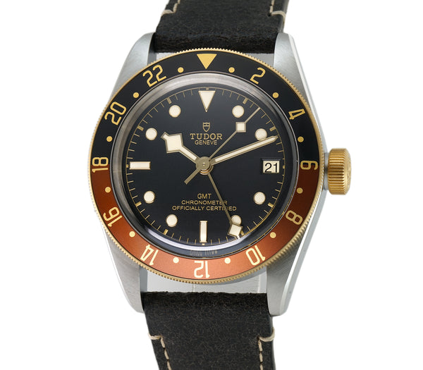 GMT S&G Rootbeer Steel and Yellow Gold 41mm Black Dial on Leather