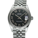 31mm Steel Black Roman Dial Fluted Bezel Jubilee Bracelet