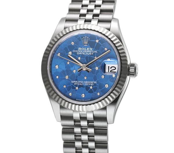 31mm Steel Azzuro Blue Floral-Motif Diamond Dial 18k Fluted Bezel Jubilee