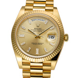 40mm 18k Yellow Gold President Champagne Baguette Diamond Dial