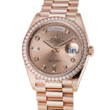 36mm 18k Everose Gold President Diamond Bezel Pink Rose Diamond Dial