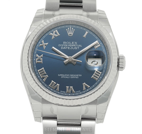 Stainless Steel & White Gold Fluted Oyster Blue Roman Dial 36mm