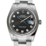 36mm Steel Black Diamond Dial 18k Fluted Bezel Oyster Bracelet