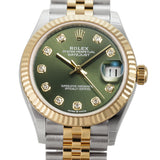 31mm Steel And 18k Yellow Gold Olive Green Diamond Dial Jubilee Bracelet