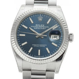 36mm Steel Blue Index Dial 18k Fluted Bezel Oyster Bracelet