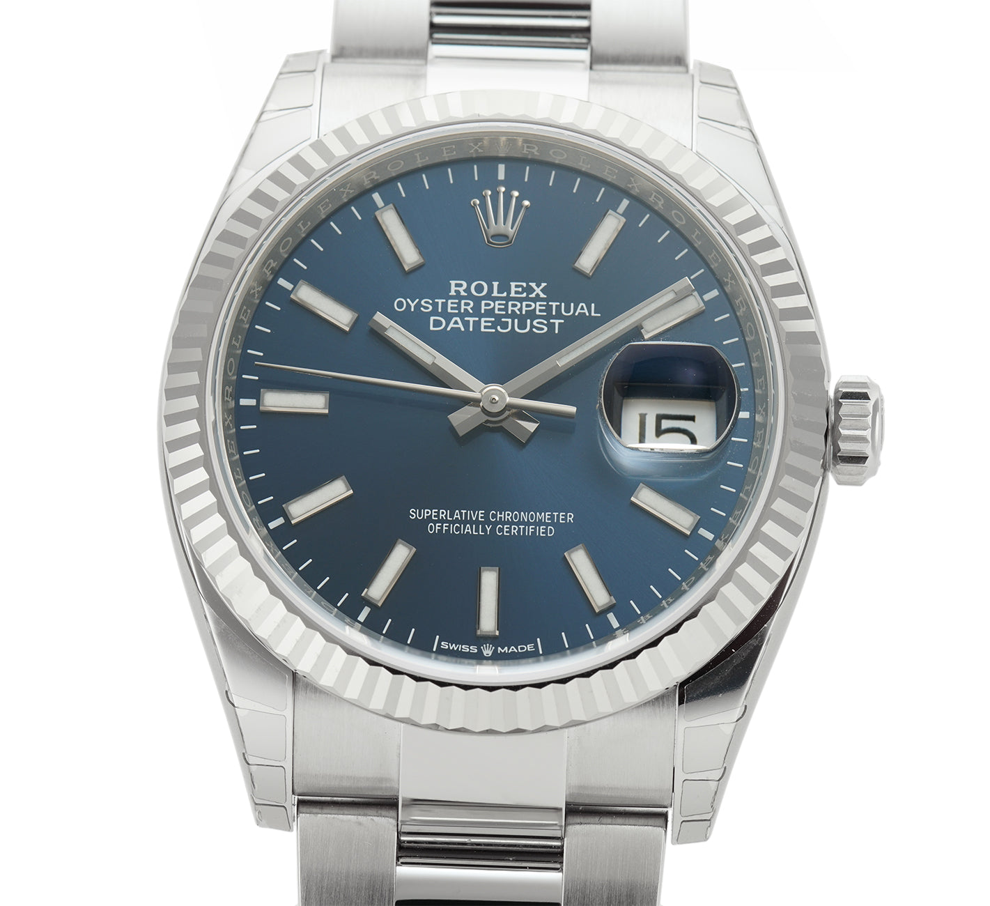 Rolex Datejust 36mm Steel Blue Index Dial Fluted Bezel Oyster