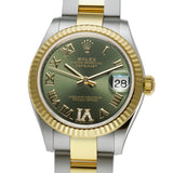 31mm Steel And 18k Yellow Gold Olive Green Roman Diamond Dial Oyster Bracelet