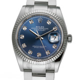 36mm Steel Blue Diamond Dial 18k Fluted Bezel Oyster Bracelet