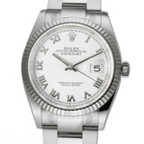 36mm Steel White Roman Dial 18k Fluted Bezel Oyster Bracelet