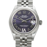 31mm Steel Purple Aubergine Roman Diamond VI And IX Dial 18k Fluted Bezel Jubilee Bracelet