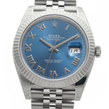 41mm Steel Blue Roman Dial 18k Fluted Bezel Jubilee Bracelet
