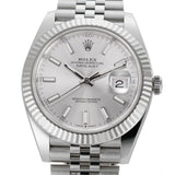 41mm Steel Silver Index Dial 18k Fluted Bezel Jubilee Bracelet