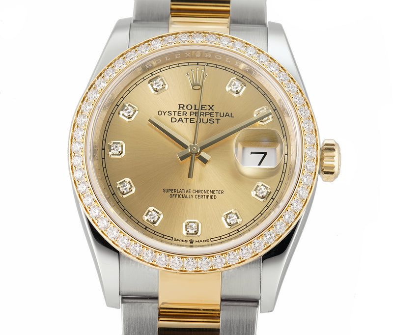 36mm Steel & Yellow Gold Champagne Diamond Dial & Bezel On Oyster Bracelet