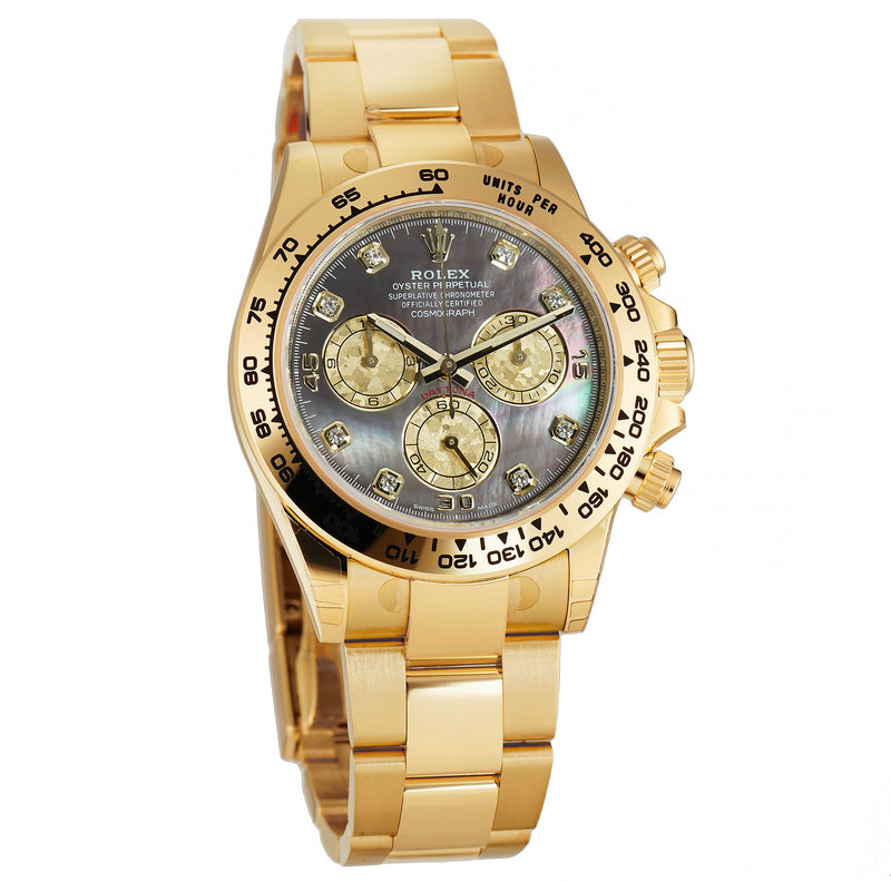 18k Yellow Gold Black Mother Of Pearl Diamond Dial