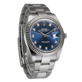 41mm Steel Blue Diamond Dial 18k Fluted Bezel Oyster Bracelet