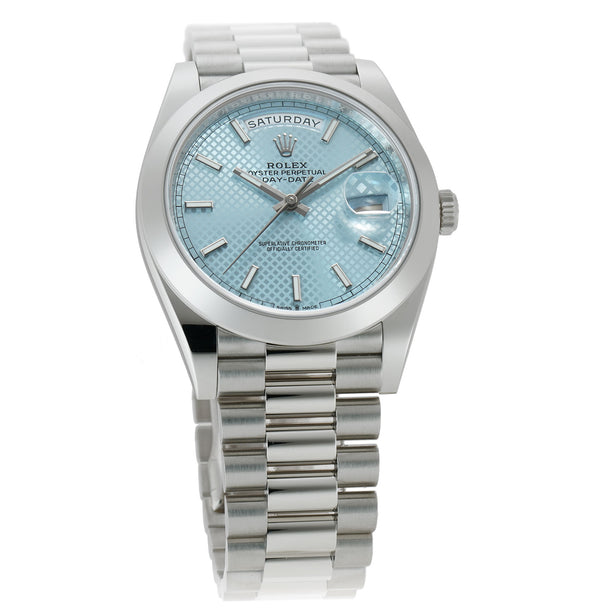 40mm Platinum President Ice Blue Diagonal Motif Index Dial