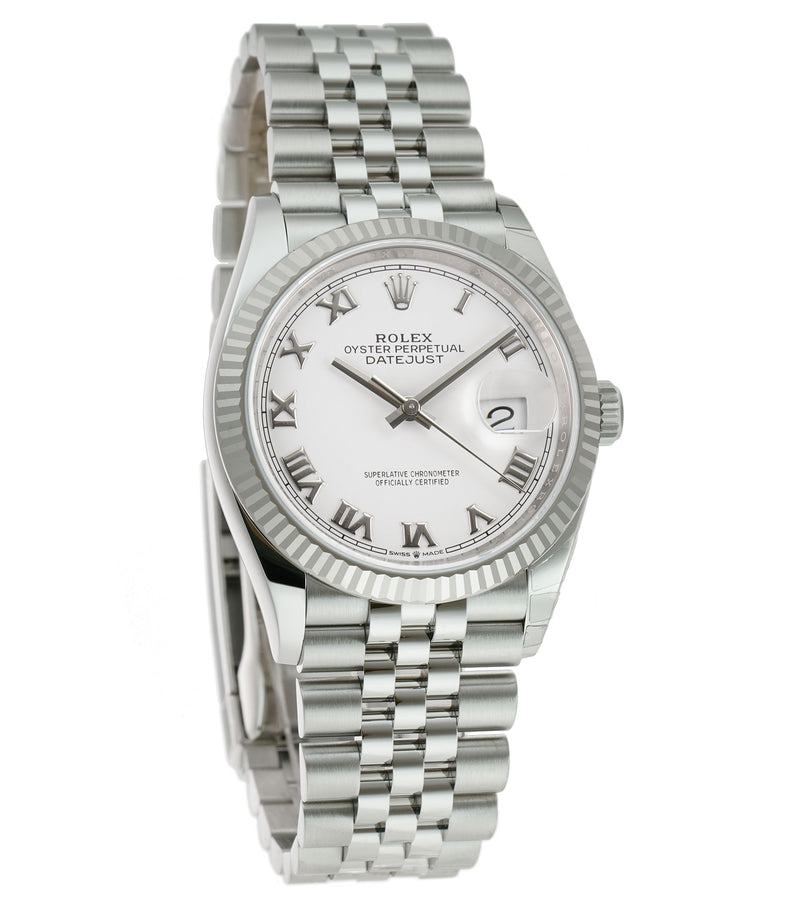 Rolex White Rolesor Datejust 36 Watch - Fluted Bezel - Bright Blue Flu – G  Luxe Jewelers