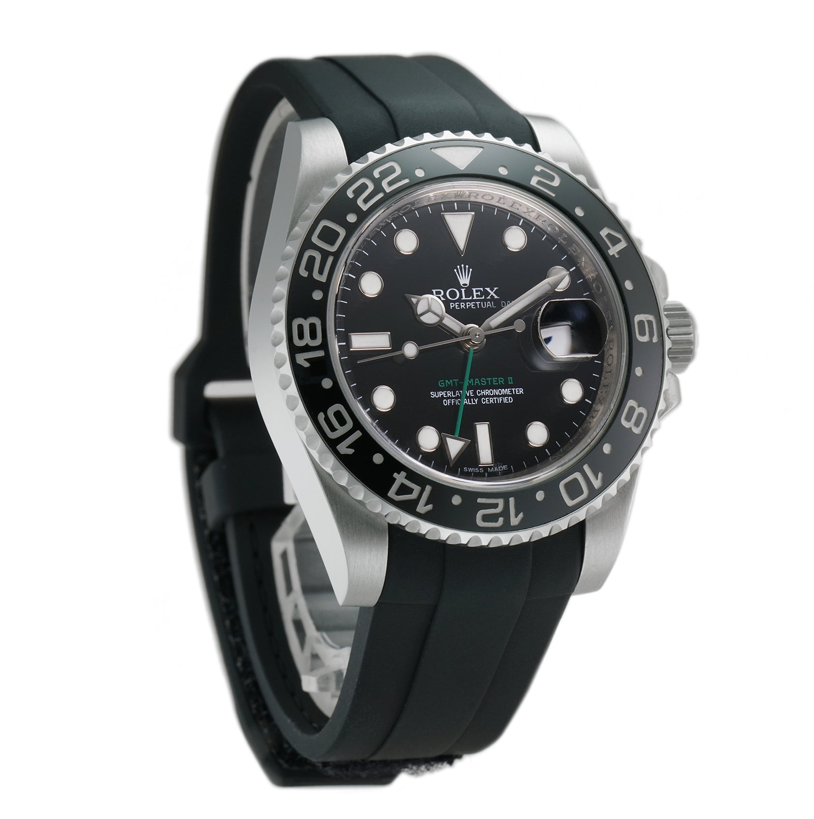 Rolex GMT Master II SS Ceramic Black Dial Black Velcro Rubber B 116710 Element iN Time NYC