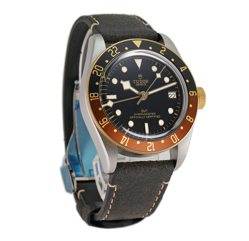 GMT S&G Rootbeer Steel and Yellow Gold 41mm Black Dial on Leather