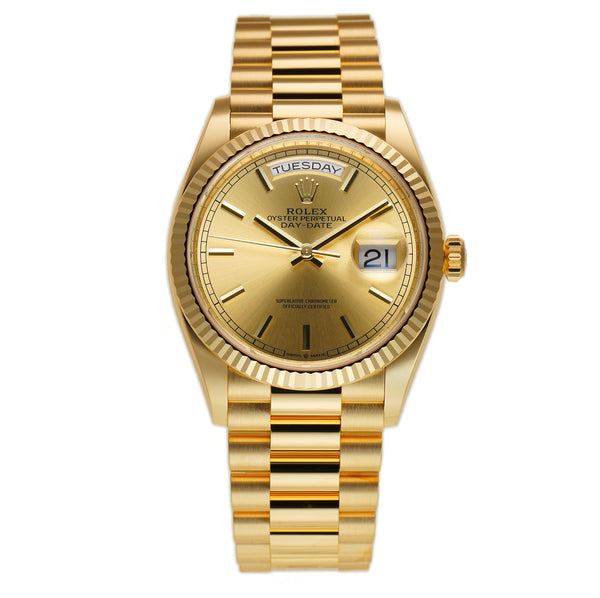 36mm 18k Yellow Gold President Champagne Index Dial