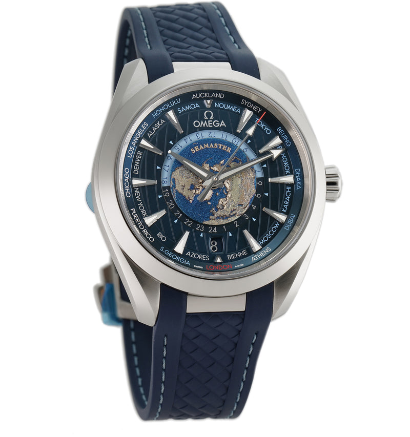 43mm Aqua Terra 150m Co-Axial Master Chronometer GMT Worldtimer Blue Dial