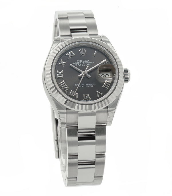 28mm Lady Datejust Fluted Bezel Dark Grey Roman Dial Oyster Bracelet