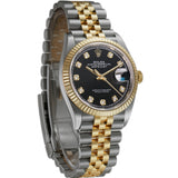 36mm Steel & Yellow Gold Fluted Bezel Black Diamond Dial Jubilee Bracelet