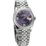 36mm Steel Purple Aubergine Roman Diamond VI And IX Dial 18k Fluted Bezel Jubilee Bracelet