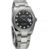 36mm Steel Black Diamond Dial 18k Fluted Bezel Oyster Bracelet