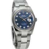 36mm Steel Blue Diamond Dial 18k Fluted Bezel Oyster Bracelet