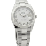 41mm Steel White Roman Dial 18k Fluted Bezel Oyster Bracelet