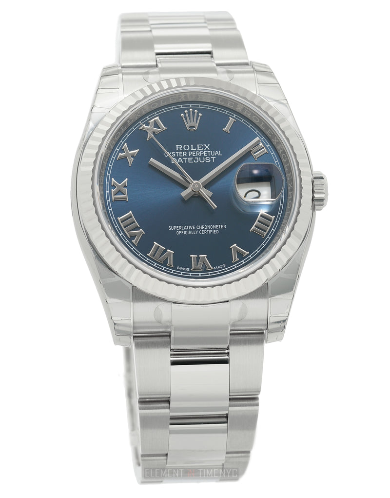 Stainless Steel & White Gold Fluted Oyster Blue Roman Dial 36mm