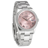 36mm Steel & Diamond Bezel Pink Roman Diamond VI & IX Dial Oyster Bracelet
