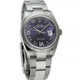 36mm Steel Purple Aubergine Roman Diamond VI And IX Dial 18k Fluted Bezel Oyster Bracelet