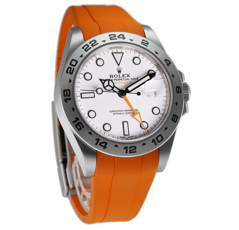 42mm White Polar Dial On Orange Rubber B & Steel Bracelet Included With Card