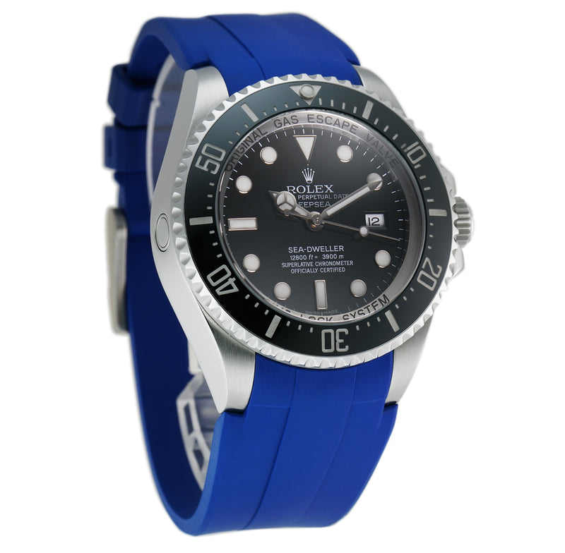 Deepsea 44mm Black Dial On Blue Rubber B Bracelet Included