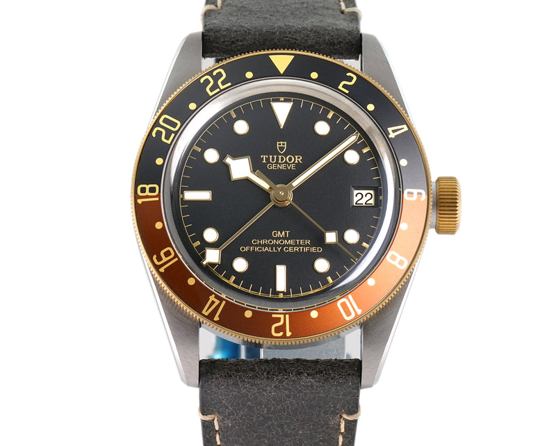 GMT S&G Rootbeer Steel and Yellow Gold 41mm Black Dial on Leather