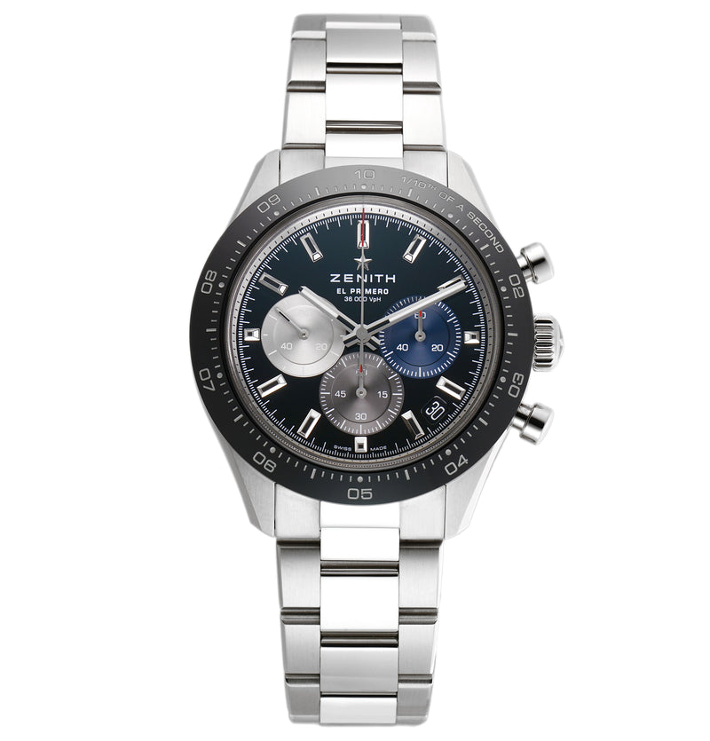 41mm Sport Chronograph Ceramic Bezel Steel Black Dial