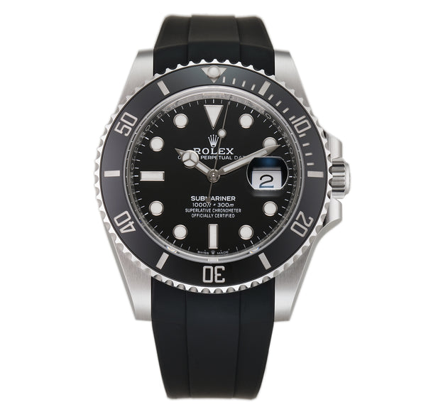 41mm Date  Stainless Steel Black Dial With RubberB