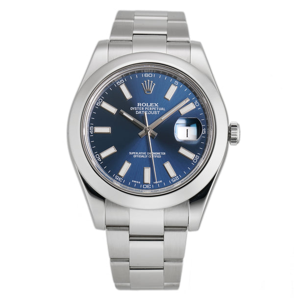 Steel 41mm Blue Index Dial Oyster Bracelet Box and Papers 2016