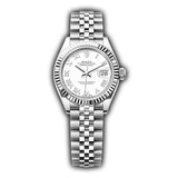 28mm Stainless Steel White Roman Dial 18k Fluted Bezel Jubilee Bracelet