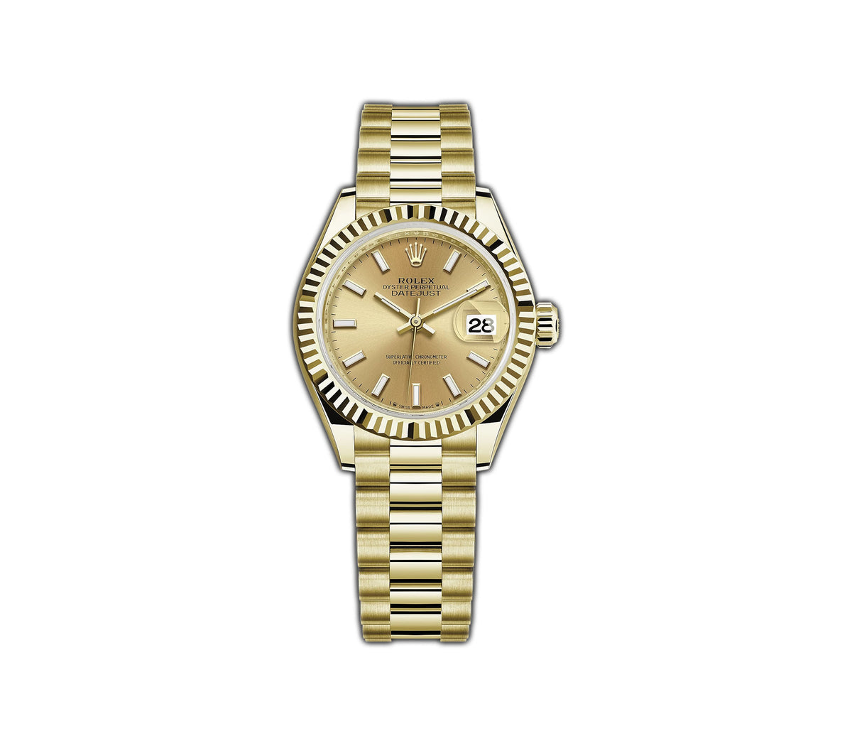 Rolex DateJust 28 18k YG President Bracelet Champagne Index 