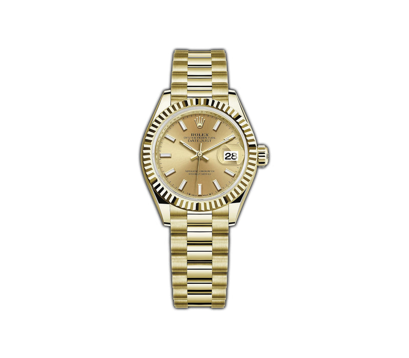 28MM 18k Yellow Gold Champagne Index Dial President Bracelet