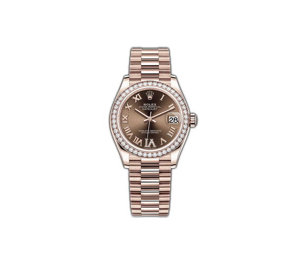 31mm 18k Everose Gold President Diamond Bezel Chocolate Roman Diamond Dial