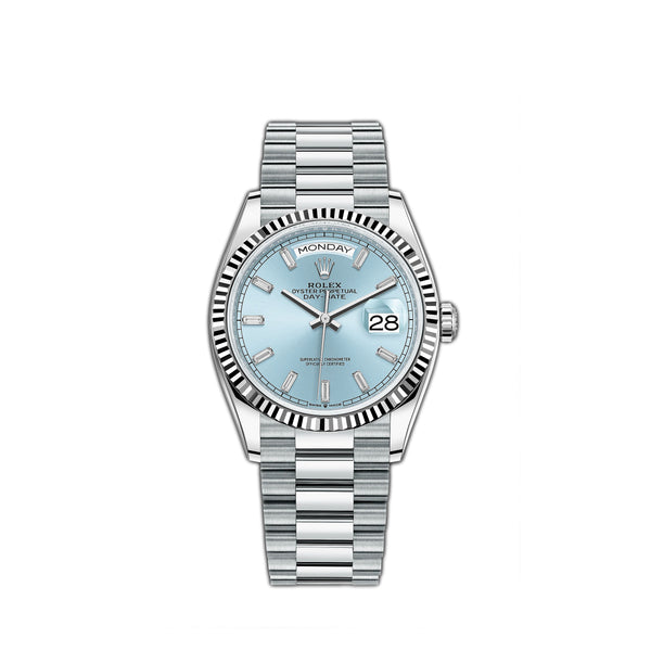 36mm Platinum President Fluted Bezel Ice-Blue Diamond Dial