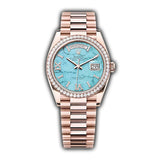 36MM 18k Everose Gold President Diamond Bezel Turquoise Dial